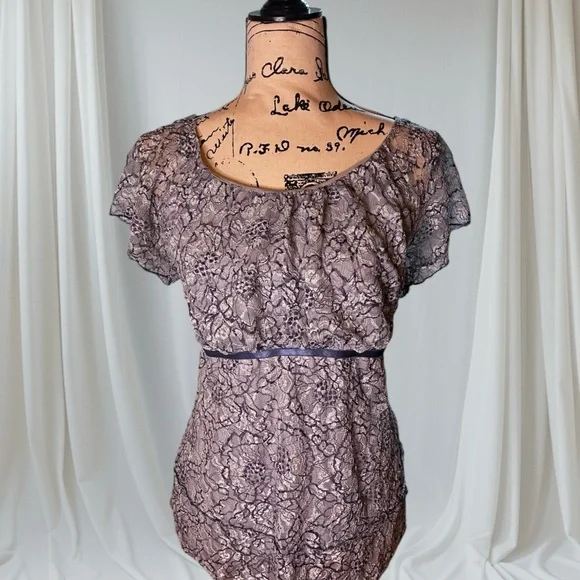 Vintage 2000s Venezia Blue Lace Flutter Sleeve Milkmaid Top Plus Size 14/16 - Picture 1 of 7